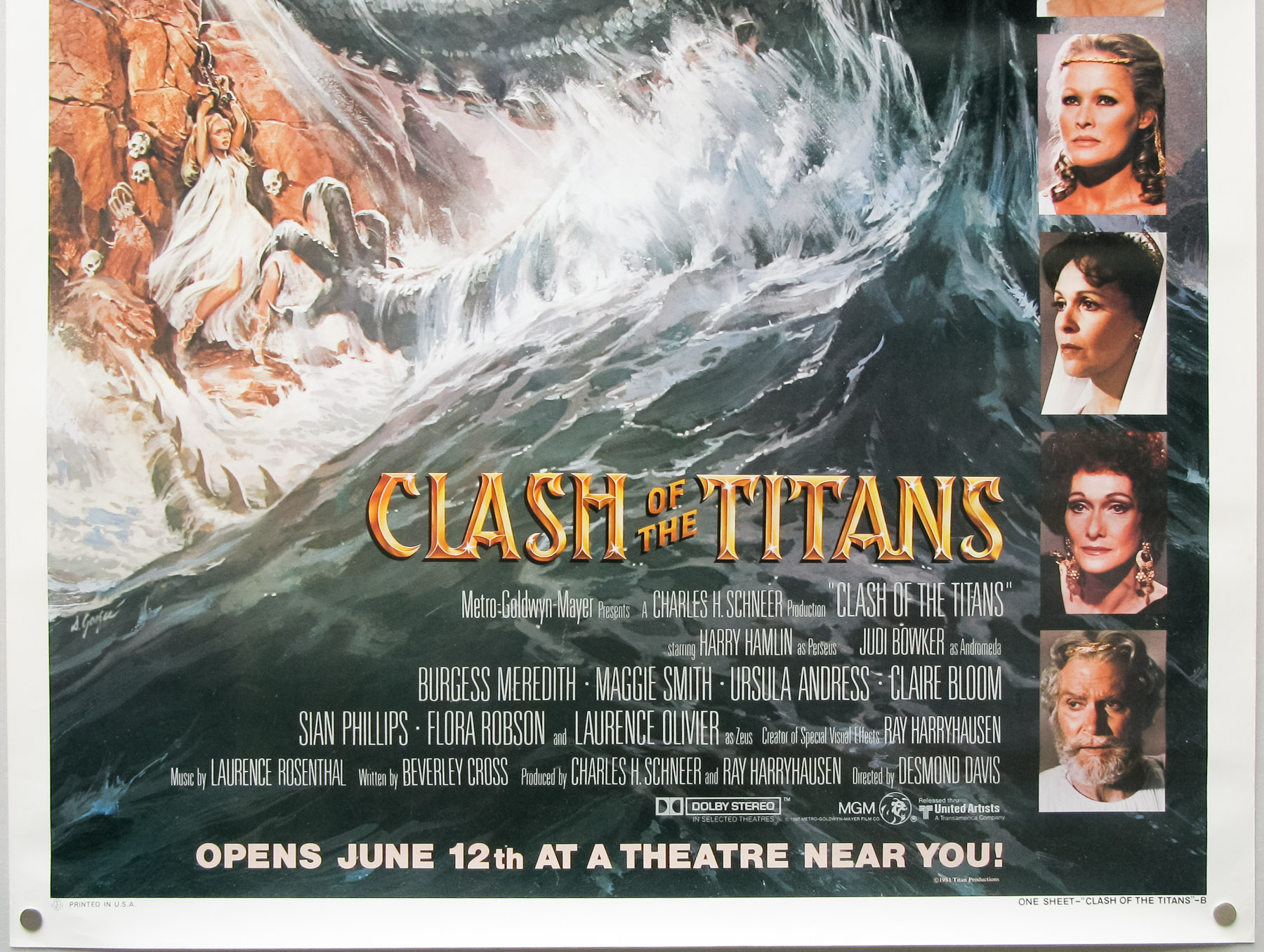 Vintage Clash of The Titans Movie Poster, Original Advance One Sheet 27 x 41
